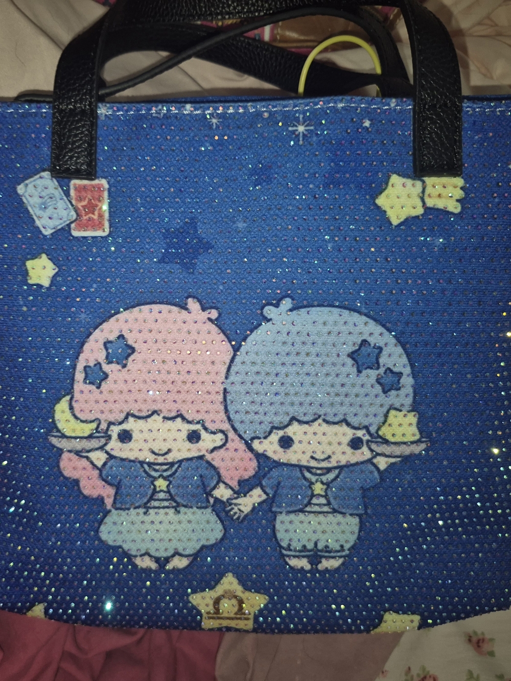 Sanrio Twin Star Blue Sequin Crossbody with Pink & Light Blue Characters